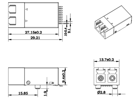 usot 10pin 光模块尺寸图 usot 10pin 光模块尺寸图
